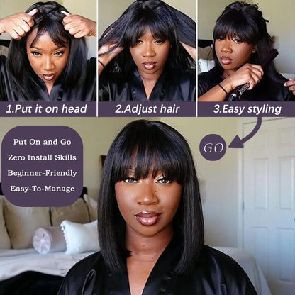 Rosslyn Bob Wig Human Hair Straight Wigs Full Machine Wig Black Wig 1b Bleached Knoted Short Human Hair Wigs Brazilian Original
