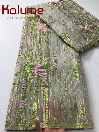 Kalume Lace Luxury African Tulle Brocade Lace Fabric High Quality French Gilding Lace Fabric For Sew Cloth Diy Party Dress F4063