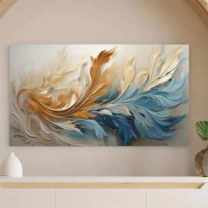 Modern abstract gold feather canvas art, suitable for interior decoration, 1.5 inch thick pine solid wood frame