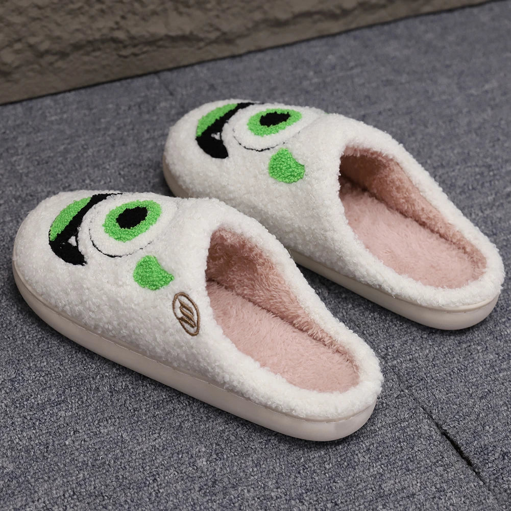 Big Eye Plush Slippers Warm Slip-on House Shoes Comfortable Fuzzy Closed Toe Slippers Soft Furry Slippers for Indoor Bedroom