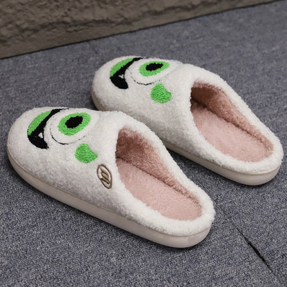 Big Eye Plush Slippers Warm Slip-on House Shoes Comfortable Fuzzy Closed Toe Slippers Soft Furry Slippers for Indoor Bedroom