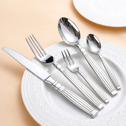 roman column Western Silver Cutlery Set Elegant Striped Handle Tableware Stainless Steel 304 Knife Fork Spoon spoon and fork set