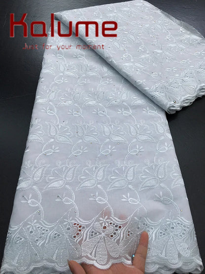 Kalume Lace 2025 African Cotton Lace Fabric High Quality Embroidered Stones Nigerian Swiss Voile Lace Fabric For Sewing F3580