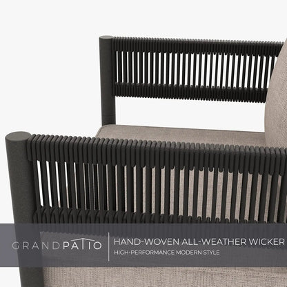 6-Piece Wicker Outdoor Furniture Set with Beige Thick Cushions and Coffee Table, Patio Sofa Conversation Set