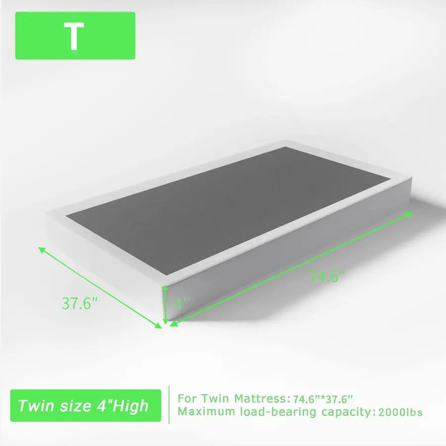 Box Spring 4 Inch Low Profile Box Spring Twin, Heavy Duty Mattress Foundation Metal Bed Base with Fabric Cover, Noise Free, Easy