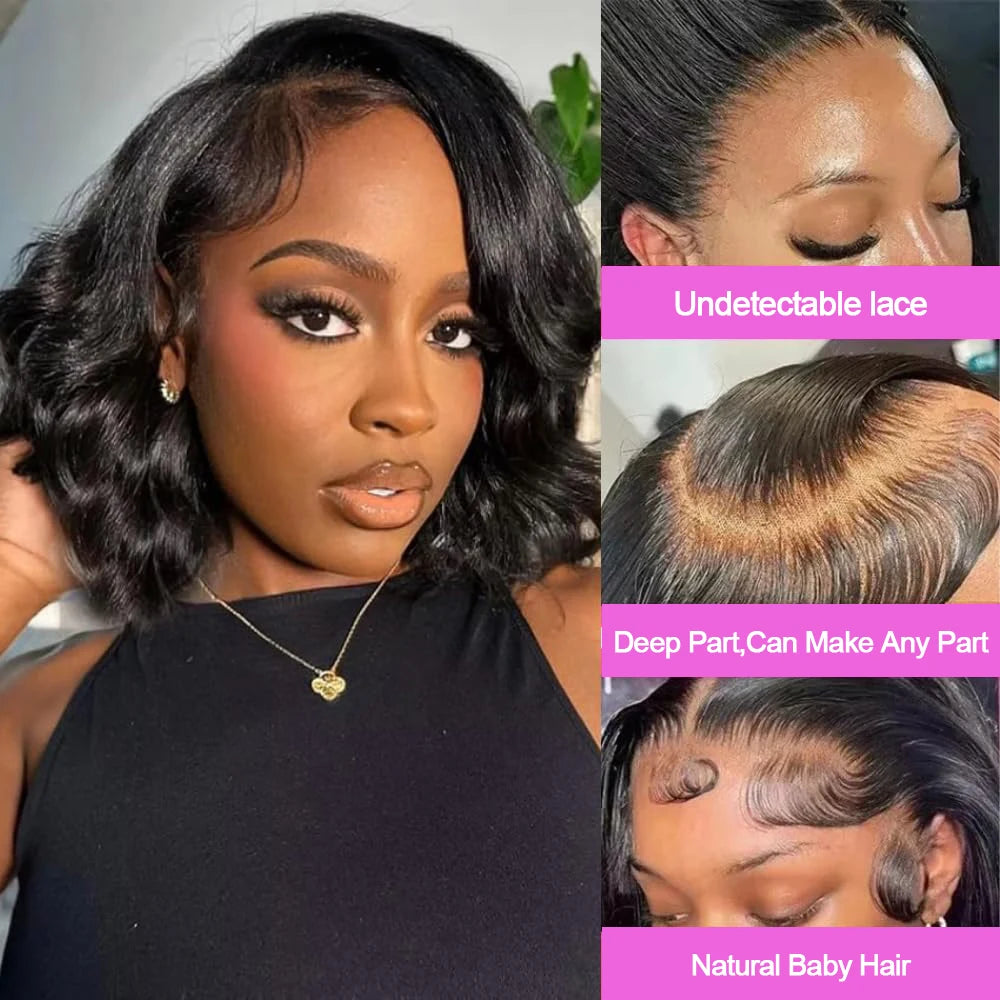 Glueless Body Wave Bob Wigs 13x6 Transparent HD Lace Frontal Wig 100% Human Hair Wigs Natural Wave Short Bob Wigs of Women