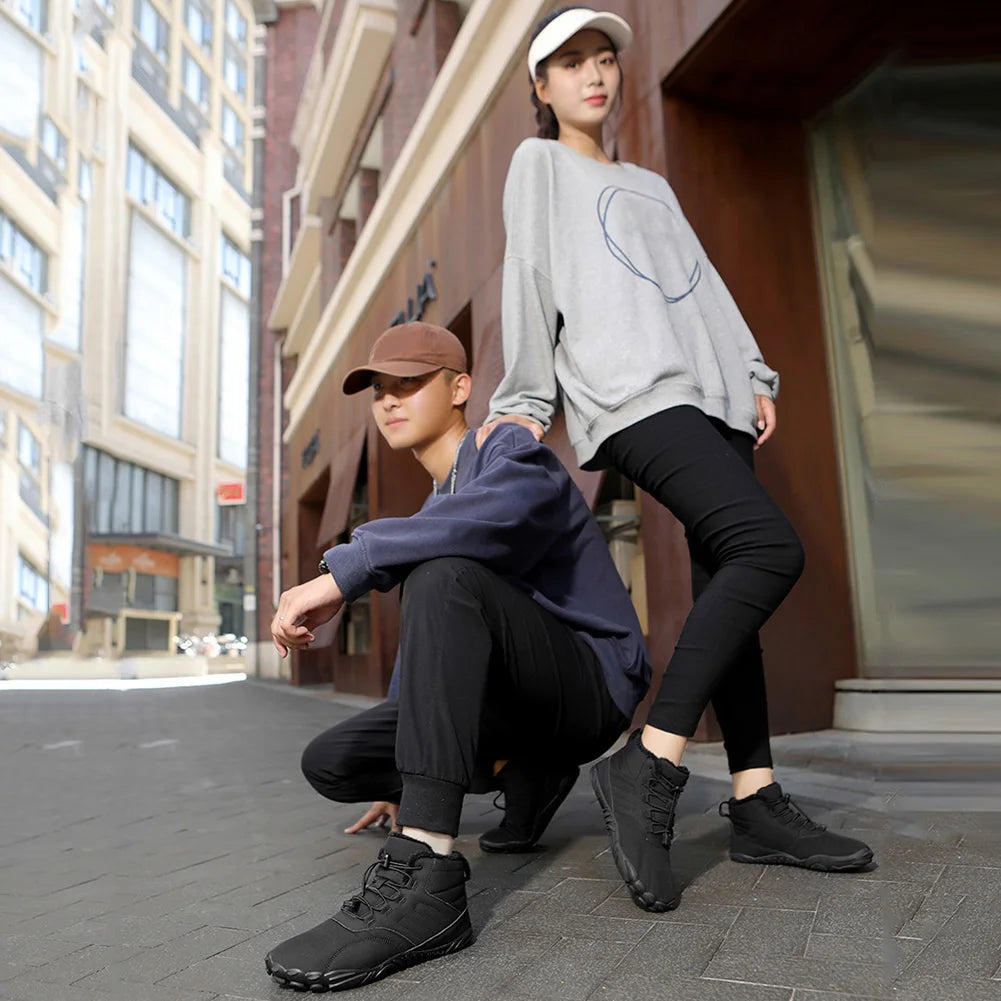 Winter Warm Running Barefoot Shoes WomenMen Rubber High Ankle Boots Waterproof Non-Slip Breathable for Outdoor Trekking Climbing