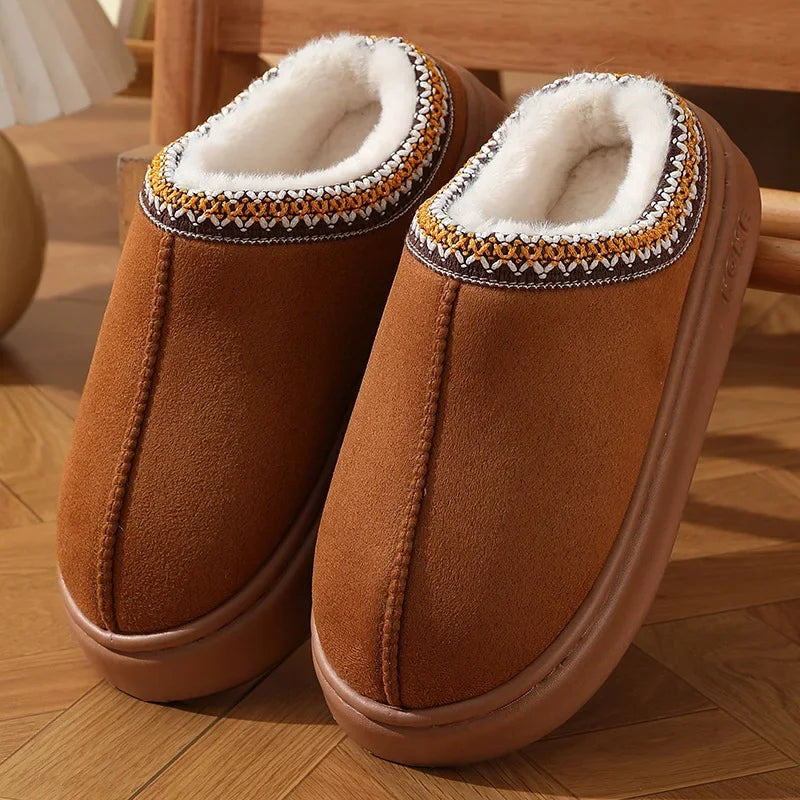2025 Winter Home Cozy Fluffy Platform Slippers for Women Plush Warm Cotton Non Slip Indoor Unisex Shoes