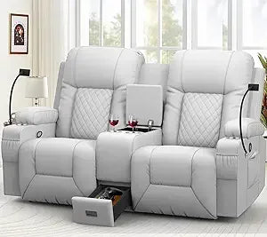 Large Loveseat Recliner, Loveseat Recliner Sofa with Storage Console, Recliner Chair with USB Ports, 2 Cell Phone Holders, Cup