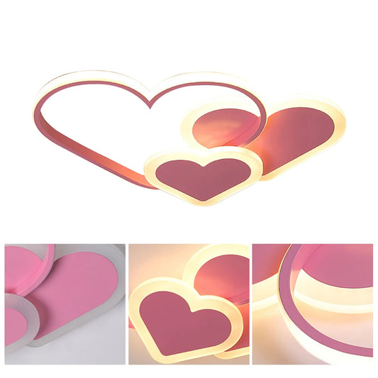 Ceiling Light with Remote Control – Pink Heart Design, Energy-Saving LED, Eye Protection, for Bedroom, Living Room, and Weddings