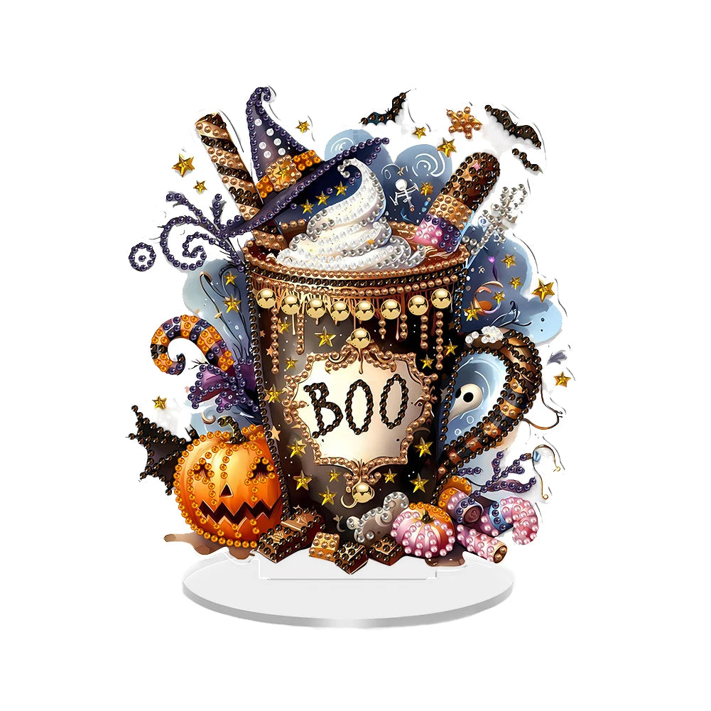 2D Flat Halloween DIY Desktop Diamond Art Kits Single Drill Diamond Painting Desktop Ornaments Kit for Home Office Desktop Decor