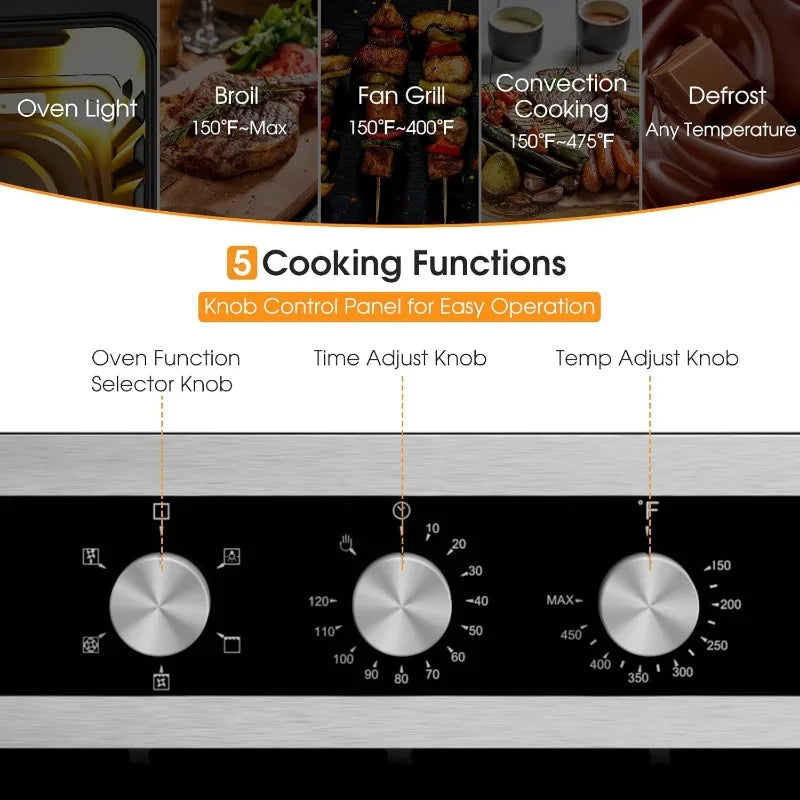 COSTWAY 24" Single Wall Oven, Electric Built-in Wall Oven with 2.47 Cu.  Ft. Capacity, 5 Cooking Functions, 360° Rotisserie