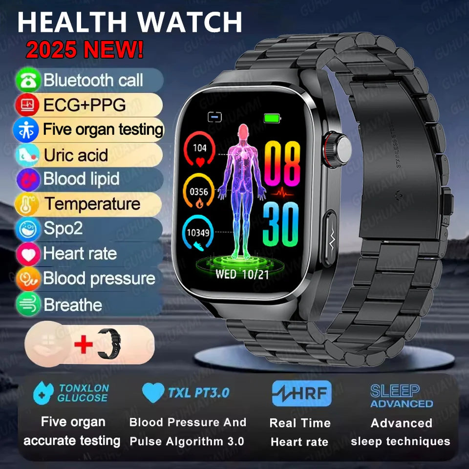 2026 New ECG+PPG Accurate Measure Heart Rate Smart Watch Men Blood Pressure Lipids Uric Acid Bluetooth Call Health Smartwatches
