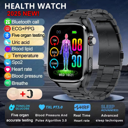 2026 New ECG+PPG Accurate Measure Heart Rate Smart Watch Men Blood Pressure Lipids Uric Acid Bluetooth Call Health Smartwatches