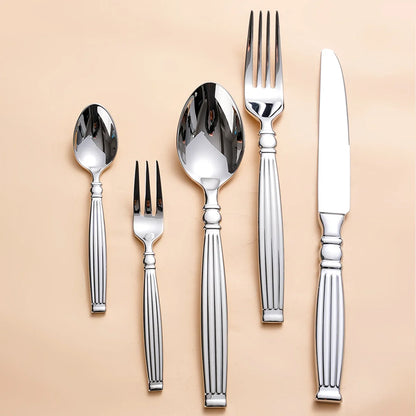 roman column Western Silver Cutlery Set Elegant Striped Handle Tableware Stainless Steel 304 Knife Fork Spoon spoon and fork set
