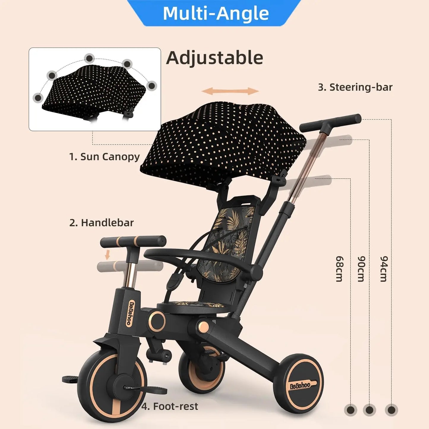 Tricycle Stroller for Toddler,Foldable Baby Tricycle,Kids Balance Bike with Push Handle,Toddlers Stroller Bike with 1 to 5 Years