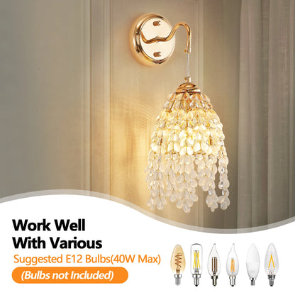 ARLGSITE Luxury Set of 2 Gold Frame and Crystal Grape-Shaped Bead String Wall Sconces , Elegant Hanging Light Fixture (No Bulb)