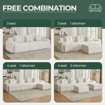 101.65” Modular Sectional Couch for Living Room, 3-Seater Cloud Sofa with Deep Seat, Woven Texture Upholstery, Customized
