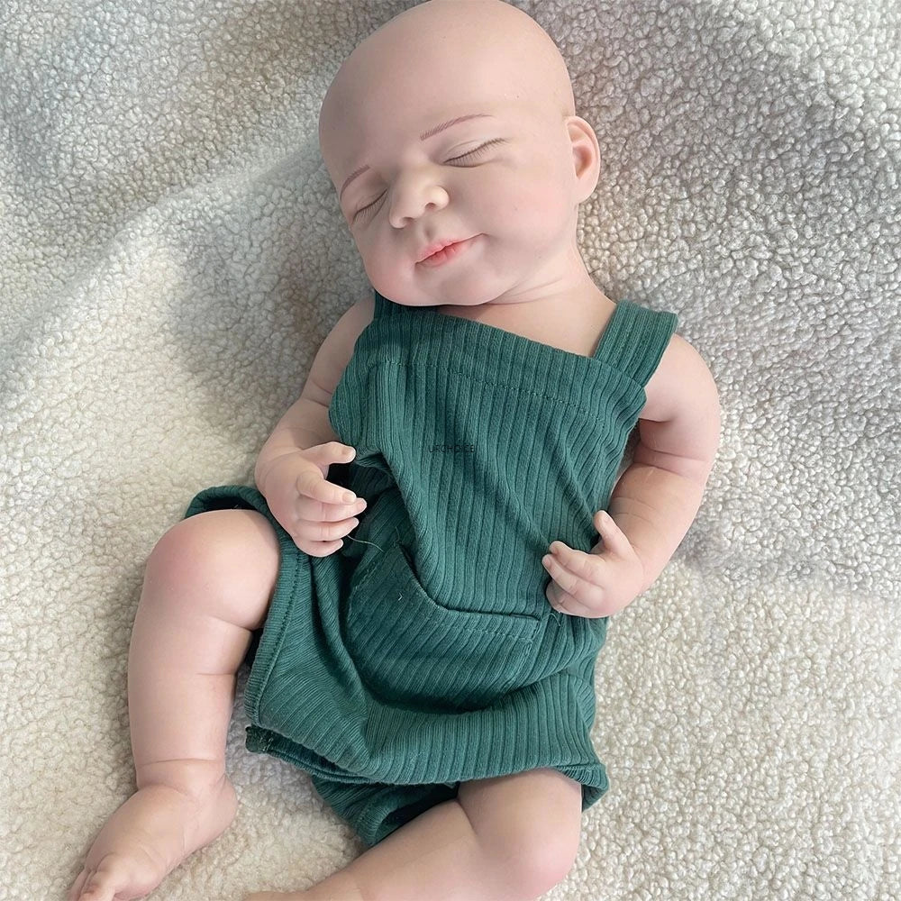 Realistic Weight & Poseable Limbs 19Inch Silicone Reborn Baby Boy Washable Asleep Doll for Childcare Training Birthday Gift
