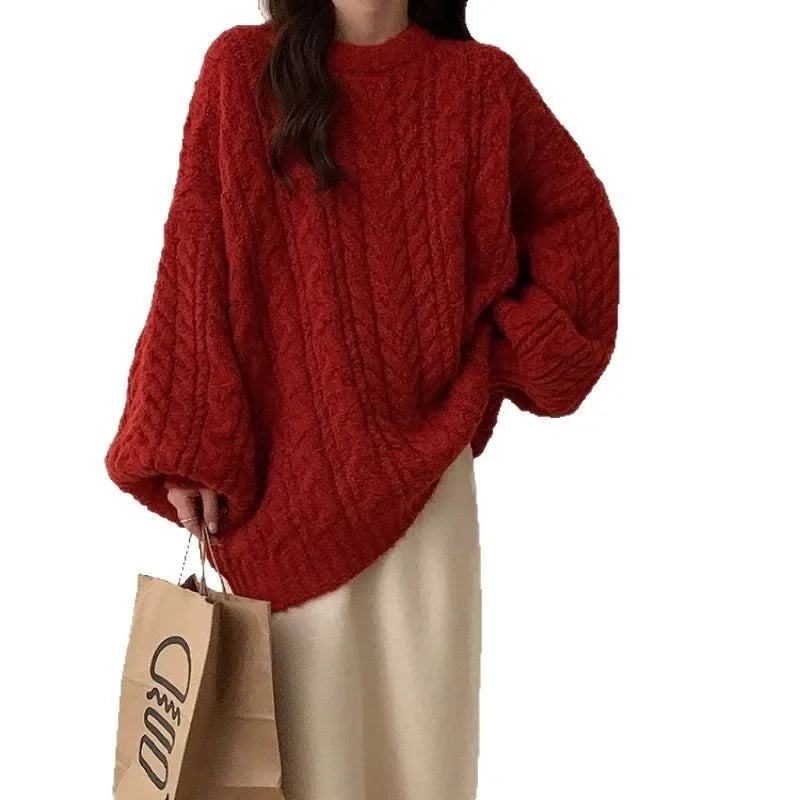 Loose Knitted round Neck Sweater Coat Women's plus Size Autumn Winter Comfortable Soft New 2025 Style Korean Version Top