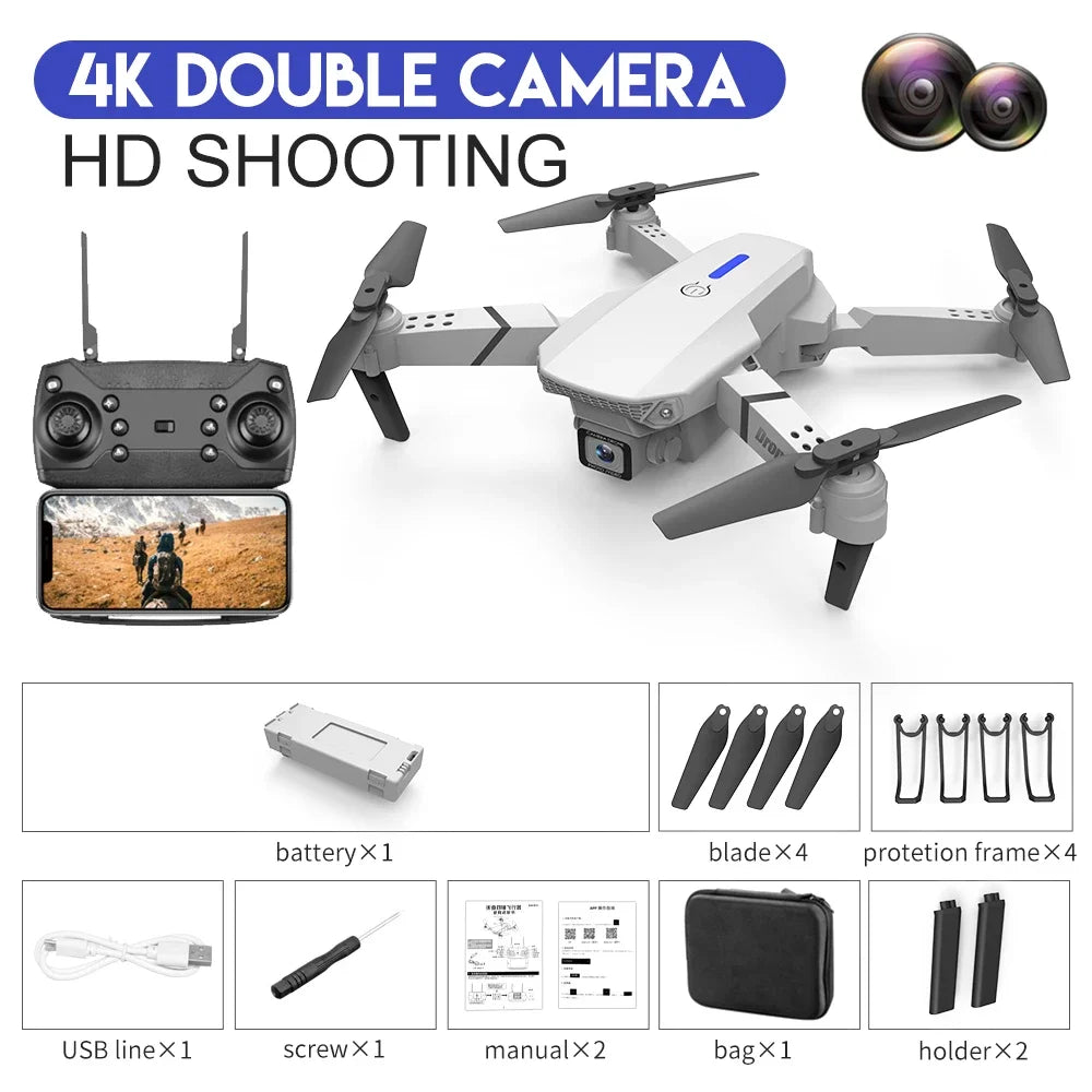 2025 E88 Pro WiFi FPV Drone with Single Dual 4K 1080P Camera Wide Angle HD Altitude Hold Foldable Quadcopter RC Helicopter Toy