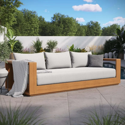 Tahoe Acacia Wood Outdoor Patio Sofa in Natural Light Gray with Weather-Resistant Cushions - Ideal as a Porch Couch or Sunroom
