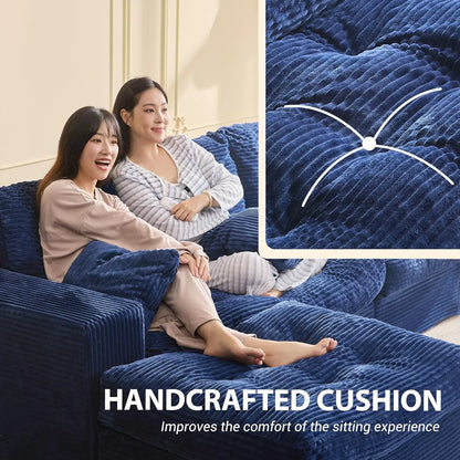 102" L-Shape Modular Sectional Sofa Deep Seat Corduroy Comfy Couch Ottoman Living Room Set, Customized