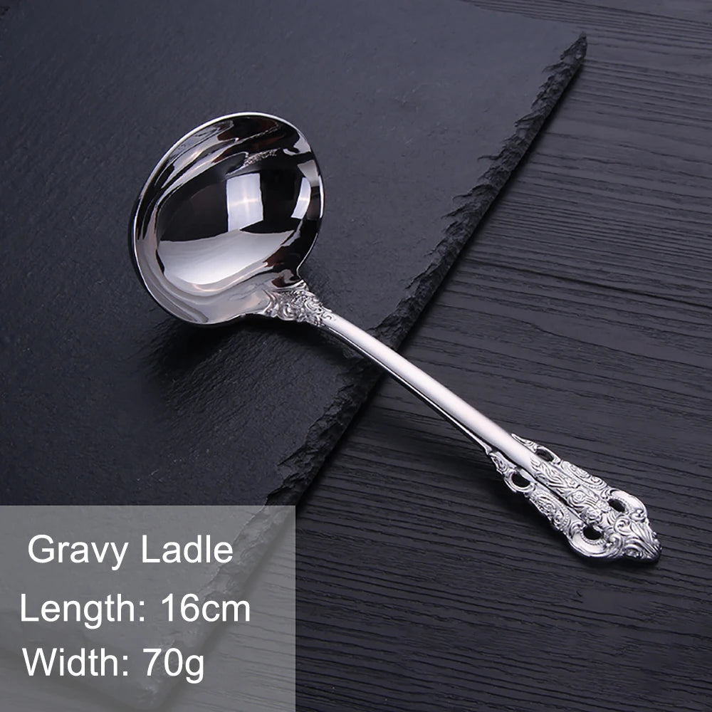 Vintage Western Stainless Steel Cutlery Set Luxury Tableware Wedding Engraving Dinnerware Knife Fork Spoon Sliverware 1 Pcs