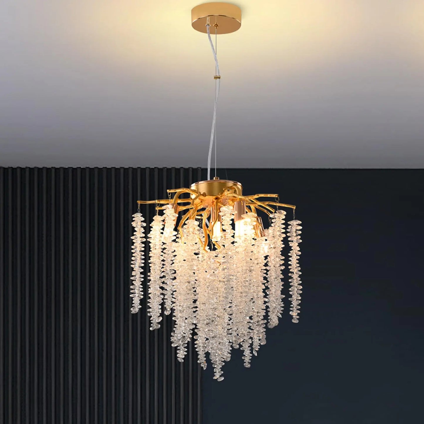 Branch style modern round crystal chandelier, G9 lamp holder (excluding light bulb), living room, bedroom, dining area, foyer