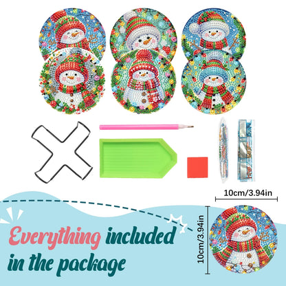 6Pcs Wooden Christmas Animals Diamond Painting Coasters DIY Coaster Diamond Dot Kits Round Diamond Art Coasters for Party Decor