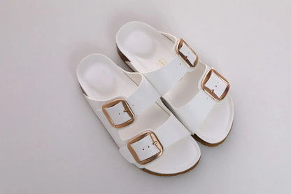 SUFU Women's Summer Comfortable Slip-On Slippers with Adjustable Buckle Straps - Open-Toe PU Sandals Casual Shoes