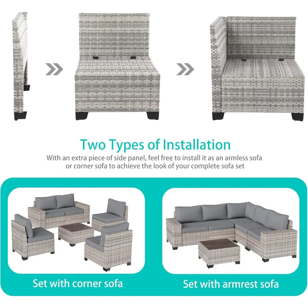 12-Piece Outdoor Patio Furniture Set Wicker Sectional Sofa Set, Patio Conversation Set with Thickened Cushions & Side Table