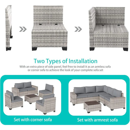 12-Piece Outdoor Patio Furniture Set Wicker Sectional Sofa Set, Patio Conversation Set with Thickened Cushions & Side Table