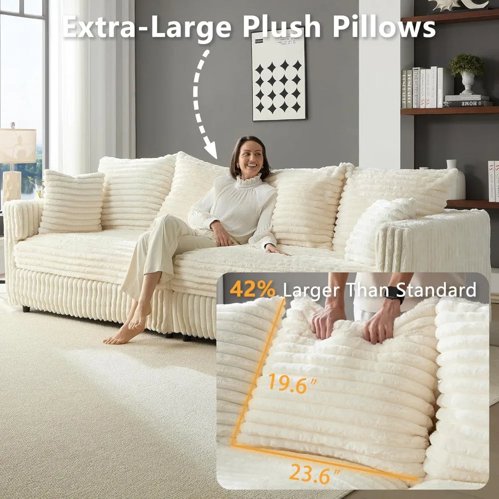 Oversized Cloud Couch, Convertible 4 Deep Seat Foam Sofa Couch, 2 in 1 Plush Corduroy Sofa with 6 Soft Pillows, Modern Mod