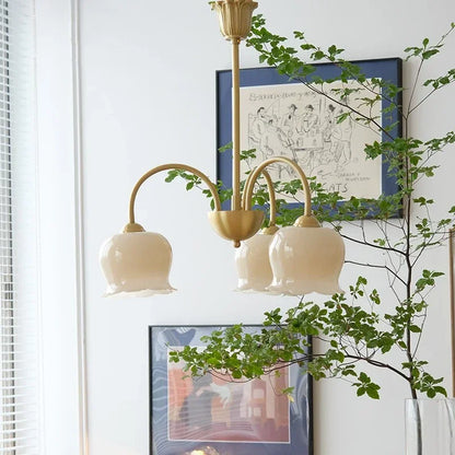 Vintage Flower chandeliers Cream Living Room Pendant Light Antique Homeowner Bedroom Lighting American Light Luxury Light lustre