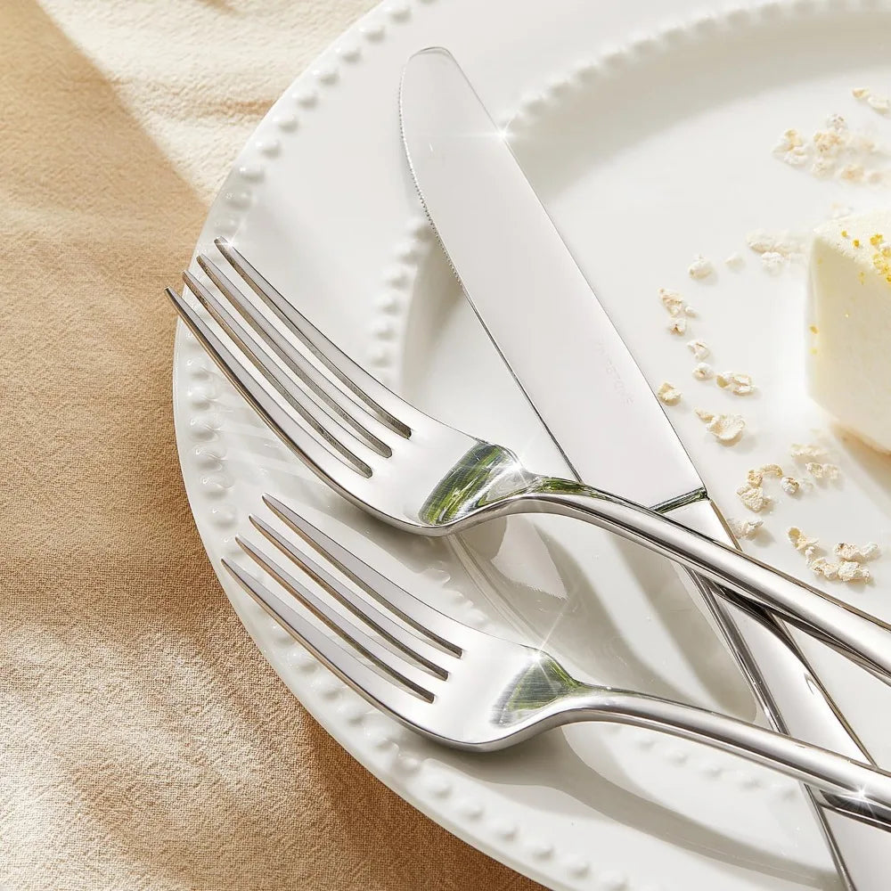 60-Piece Stainless Steel Silverware Set for 12, High-Quality Flatware with Modern Design and Heavy Duty Construction