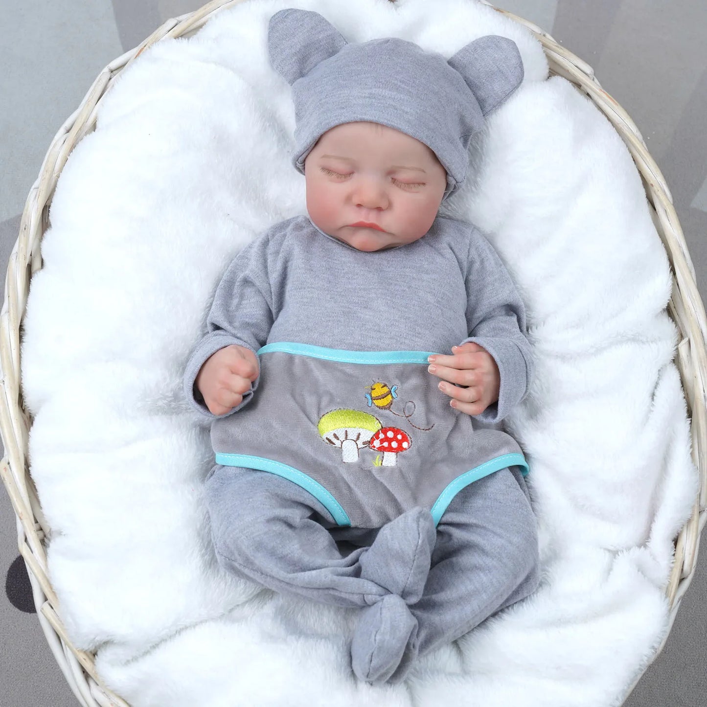 Risbecko 43CM Levi Newborn Baby Doll Reborn Sleeping Soft Silicone Flexible 3D Skin Tone with Visible Veins Hand Paint Hair Doll