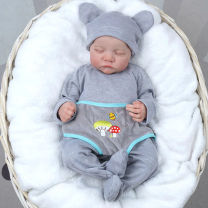 Risbecko 43CM Levi Newborn Baby Doll Reborn Sleeping Soft Silicone Flexible 3D Skin Tone with Visible Veins Hand Paint Hair Doll