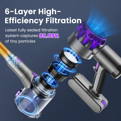 YISORA Cordless Vacuum Cleaner, 30Kpa 55Mins Running Time Wireless Vacuum Cleaner with Touchscreen for Pet Hair, Carpet