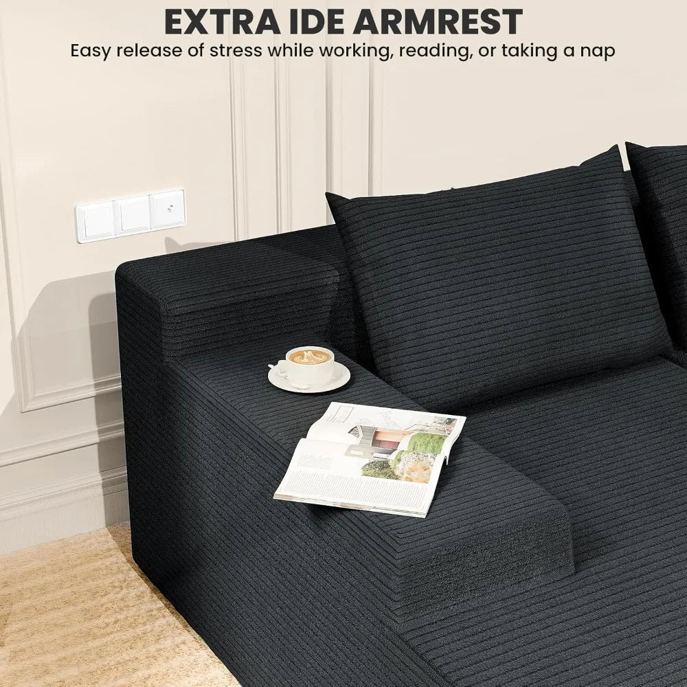 107" Modular L-Shape Sofa with Chaise, Deep Seat Cloud Couch, No Assembly Required for Living Room Bedroom (Dark Grey)