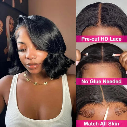 Wear And Go Glueless Bob Wig Human Hair Short Body Wave Lace Front Wigs Pre Cut Brazilian Hair 4X4 Hd Lace Closure Wig For Women