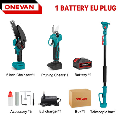 ONEVAN 3500W Brushless Telescoping Pole Electric Chainsaw 3-IN-1 High Branch Scissors Garden Pruning Tool For ONEVAN 18V Battery