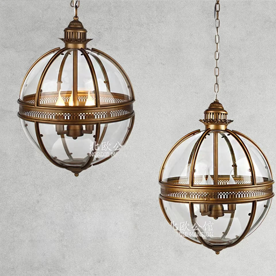 led e14 Retro American Iron Glass Vintage Bronze Black Globe Chandelier Lighting Suspension Luminaire Lampen Lustre For Foyer