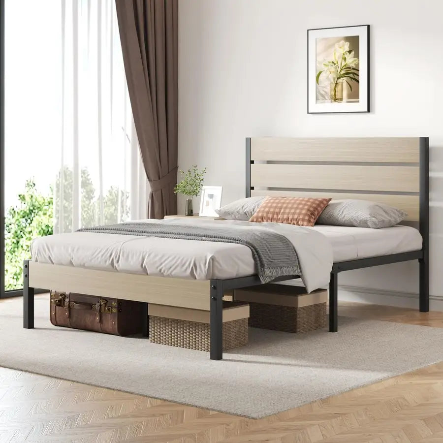 Bed Frame with Headboard and Footboard, with Under Bed Storage, AllMetal Support System, No Box Spring Needed, Easy Assembly, Be