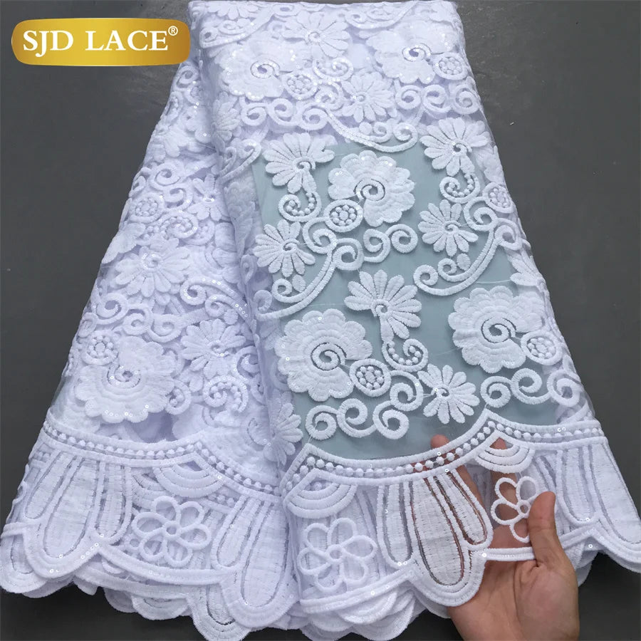 SJD LACE African Milk Silk Lace Fabric 2025 High Quality Nigerian White Mesh Embroidery Lace for Sewing Women Wedding Dress 4043