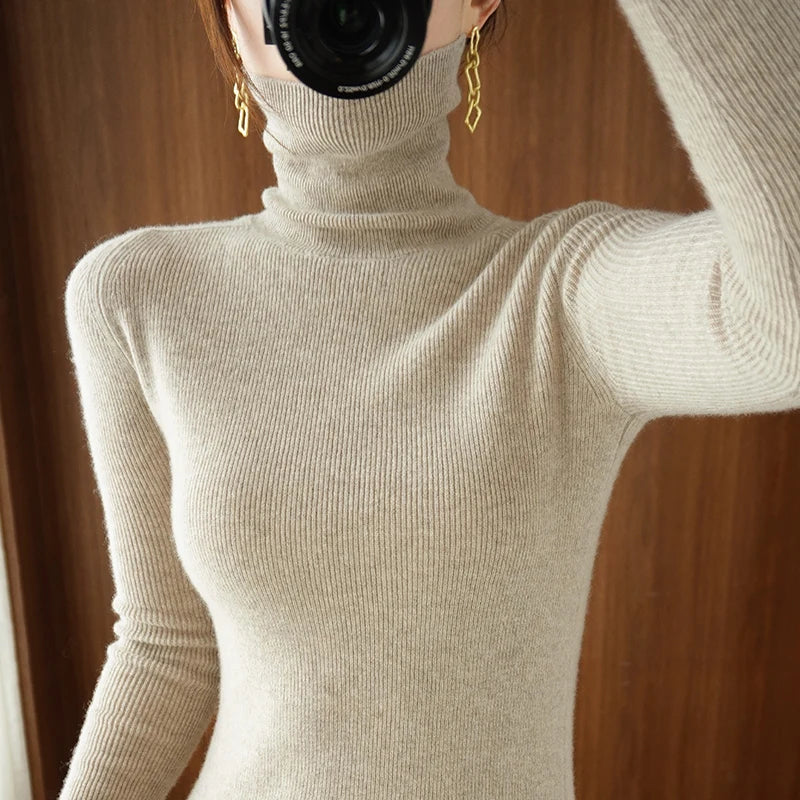 2025 Autumn Winter Women Sweater Women Thick Warm Soft Female Slim Pullovers Ladies Solid Versatile Knitted Turtleneck Sweater