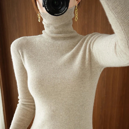 2025 Autumn Winter Women Sweater Women Thick Warm Soft Female Slim Pullovers Ladies Solid Versatile Knitted Turtleneck Sweater