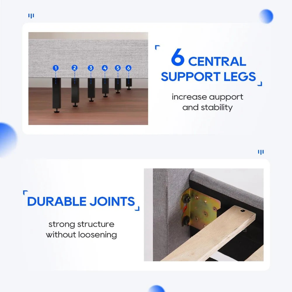 Full Platform Bed Frame with Fabric Headboard and Wooden Slats Support, Fully Upholstered No Box Spring