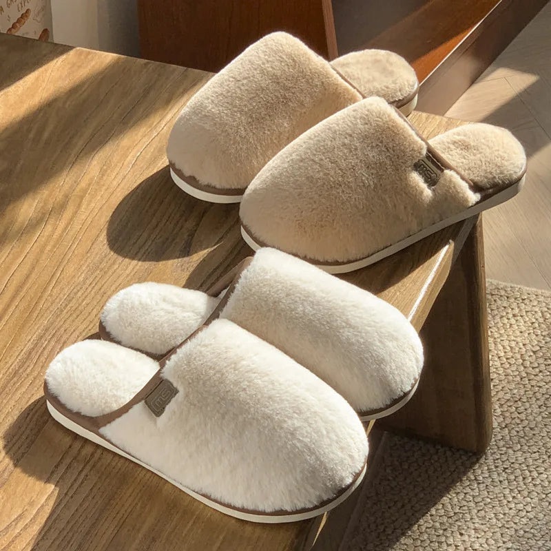Crestar Women Warm Fuzzy Slippers Winter New Plush Indoor Flat Slides Comfy Soft Sole Fur Men Shoes Fluffy House Cotton Slippers