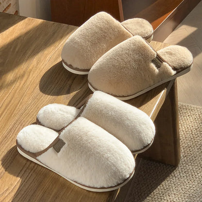 Crestar Women Warm Fuzzy Slippers Winter New Plush Indoor Flat Slides Comfy Soft Sole Fur Men Shoes Fluffy House Cotton Slippers